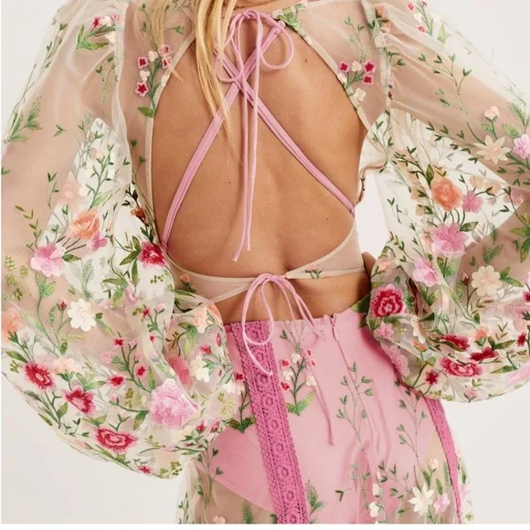 πΈ STUNNING For Love And Lemons π Pink Sheer Floral Maxi (worn less than 2 hours) - Picture 4 of 11